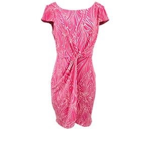 Victoria Secret Dress Size M Pink Print Cap Sleeve Stretch Faux Wrap